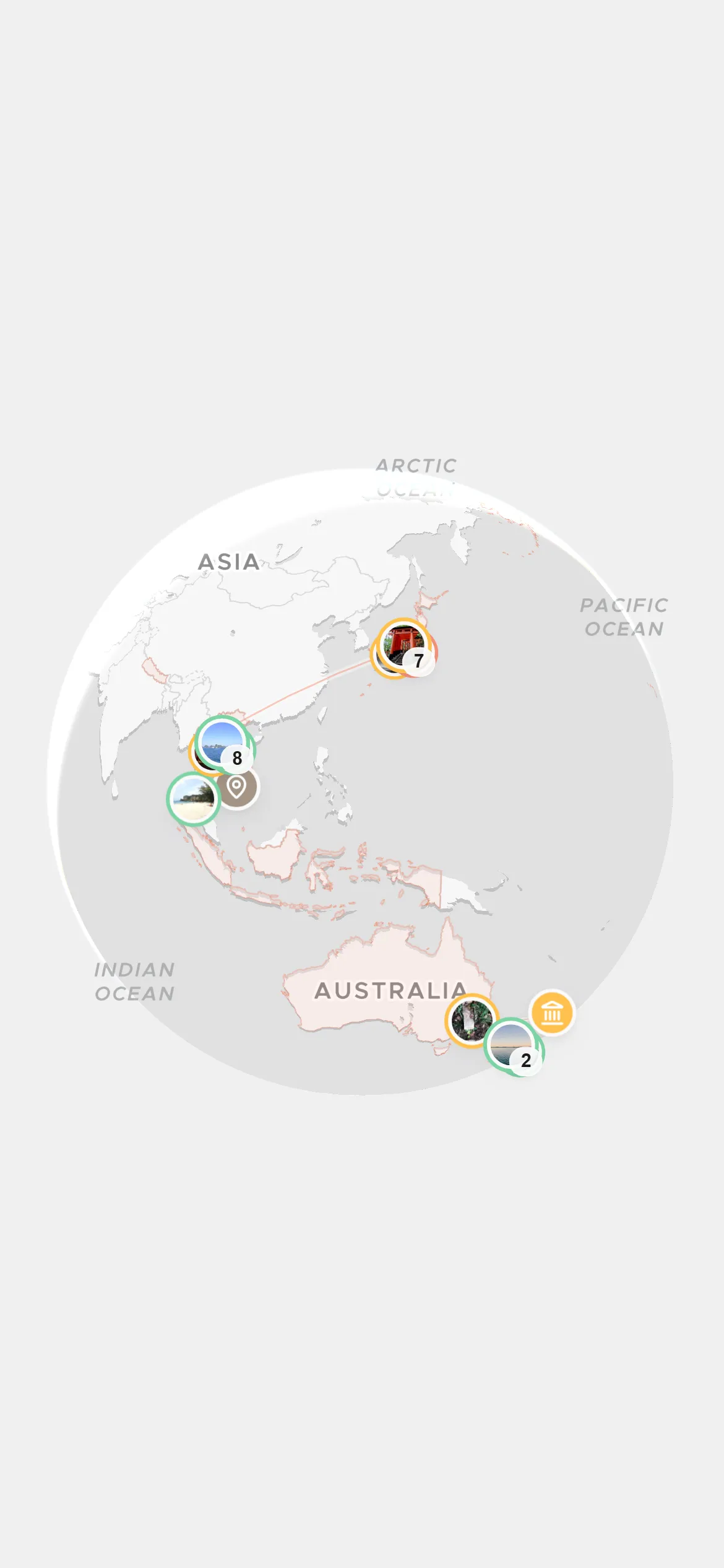 Wandria's interactive globe with a traveller's pins and animated flight routes fanning out across the world.